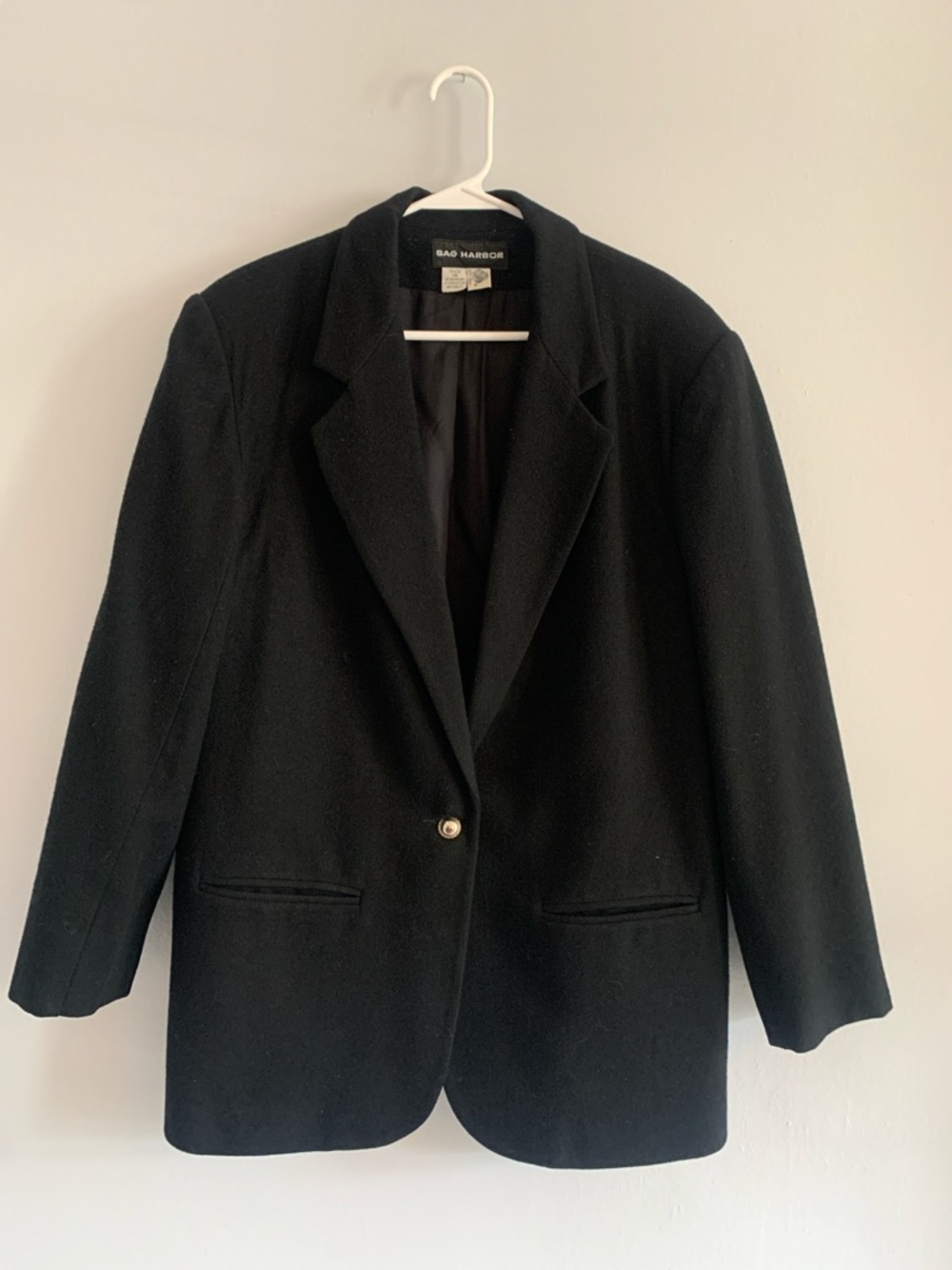 SAG HARBOR Women's Black 100% Wool Single-Button Wool Blazer